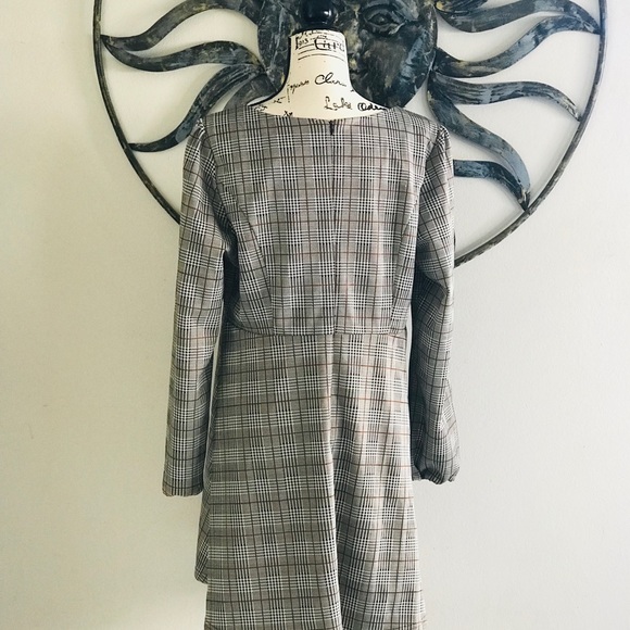 ALLEGRA K HOUNDSTOOTH PLAID SQUARE NECK LONG SLEEVE DRESS - Picture 2 of 3